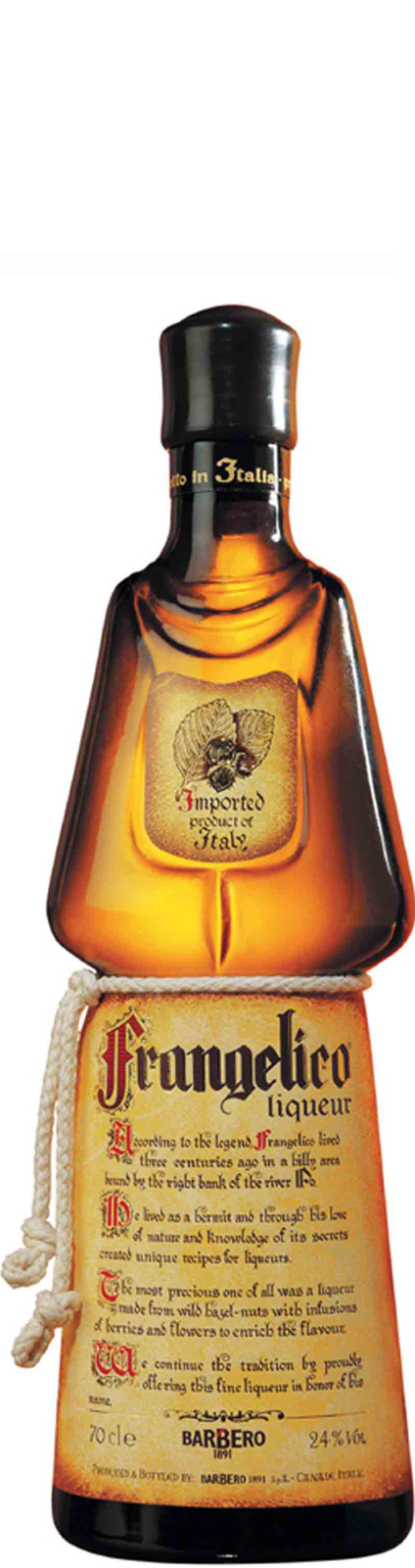 en flaska frangelico med snöre runt