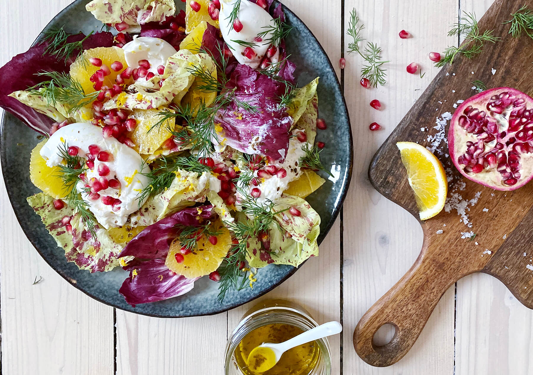 Burrata med apelsin och dill