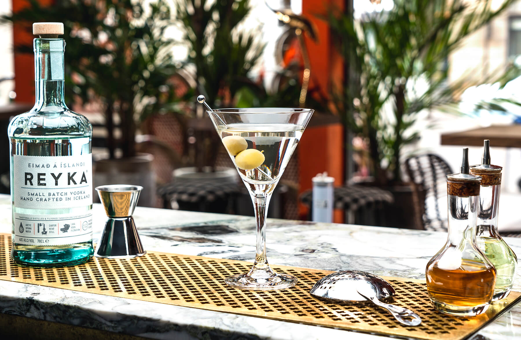 ett glas med vodka martini