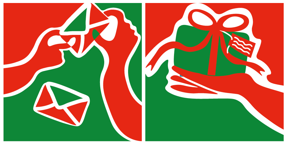 julbrev och julklapp teckning röd och grön