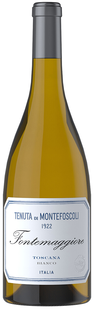 en flaska med blåvit etikett i gammal stil