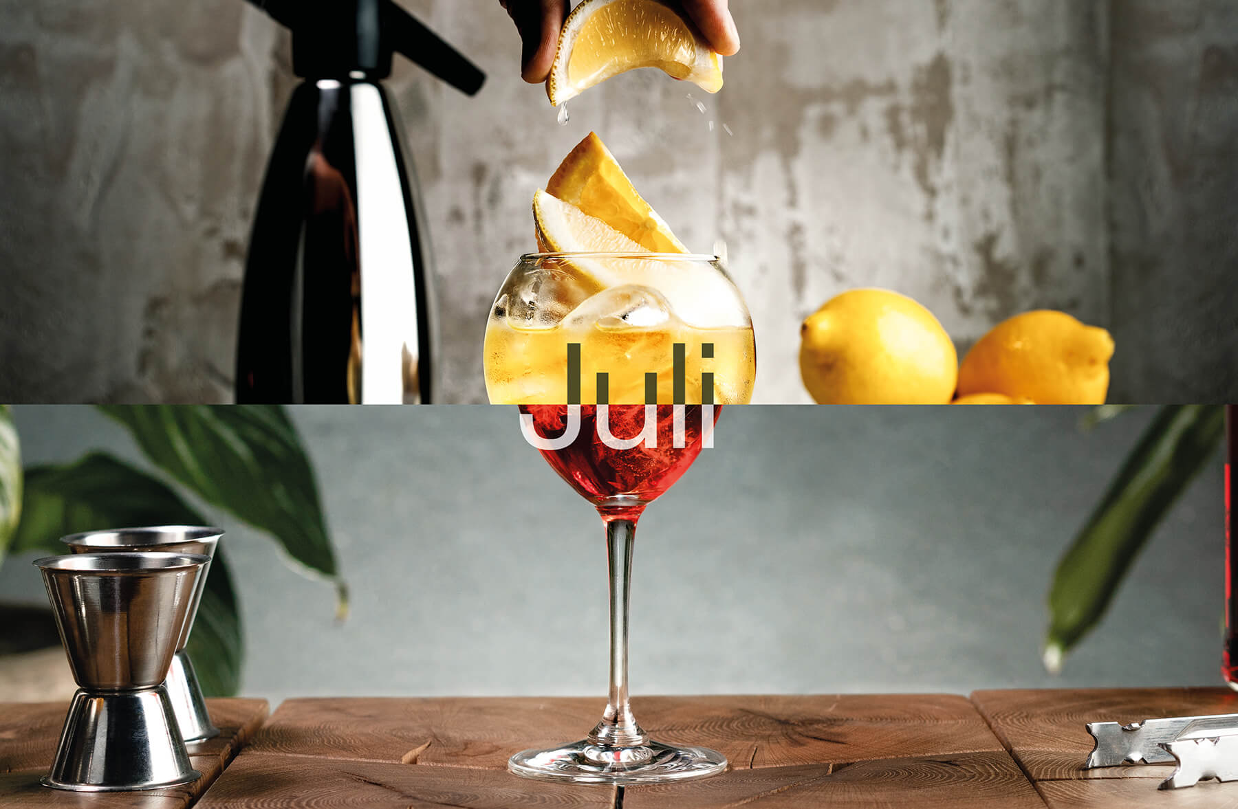 två drinkar en gul och en röd