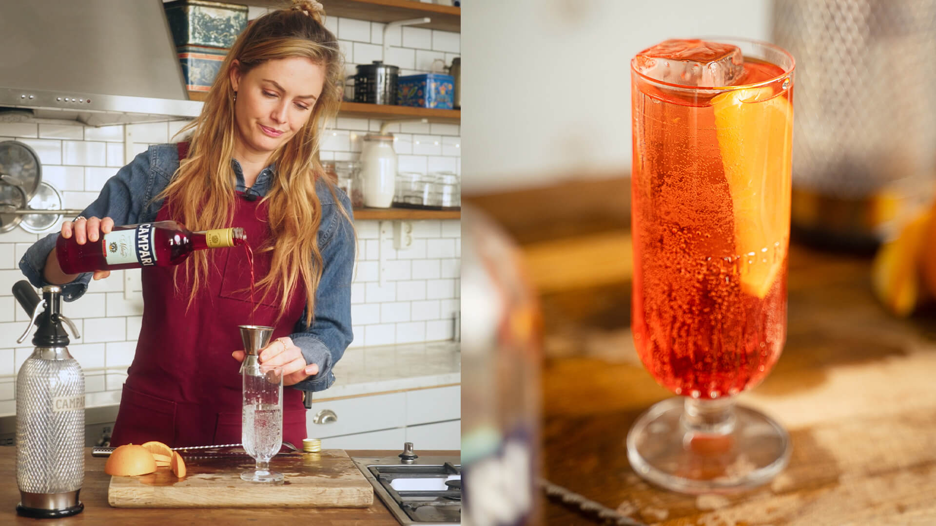alice blandar en campari soda i ett kök