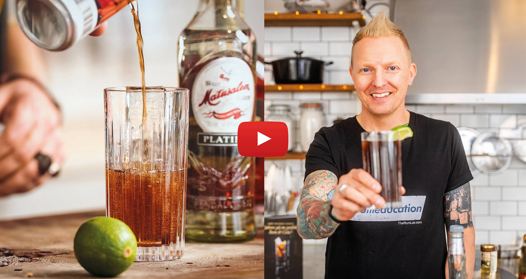 en man som blandar en rom och cola cuba libre