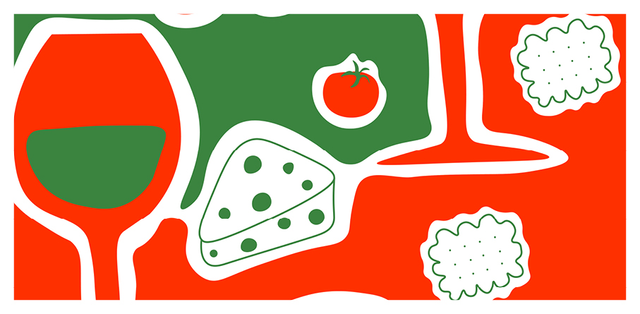 elin pk som gjort en fin italien bild med glas och ost och kex