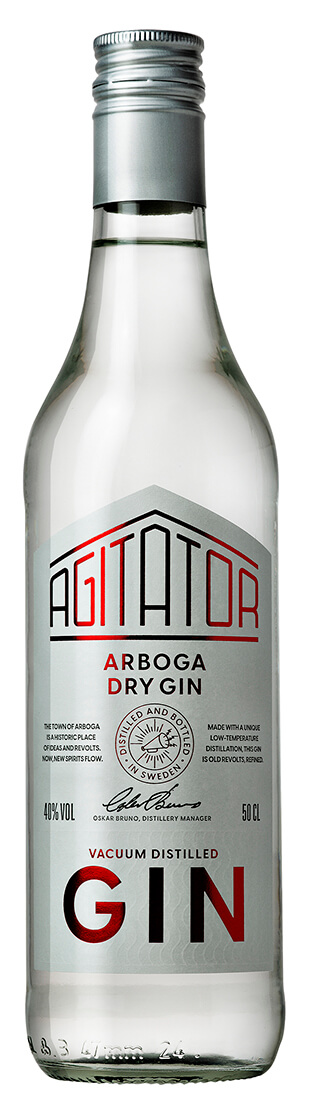 en flaska gin med vit etikett