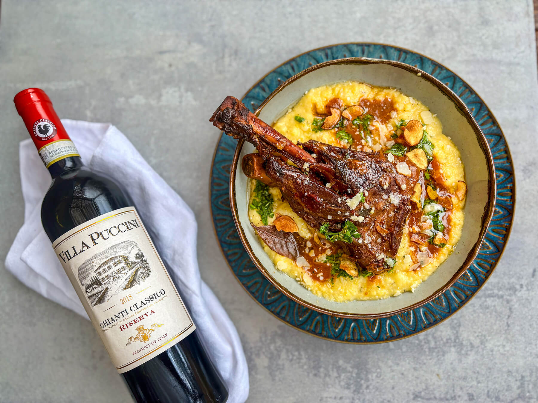 Osso buco på lammlägg med gremolata & polenta